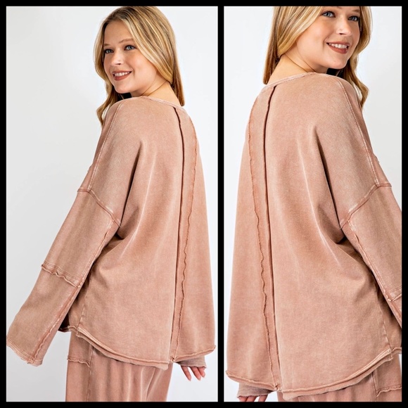easel Tops Easel Feeling Good Oversized Mineral Washed Terry Knit
